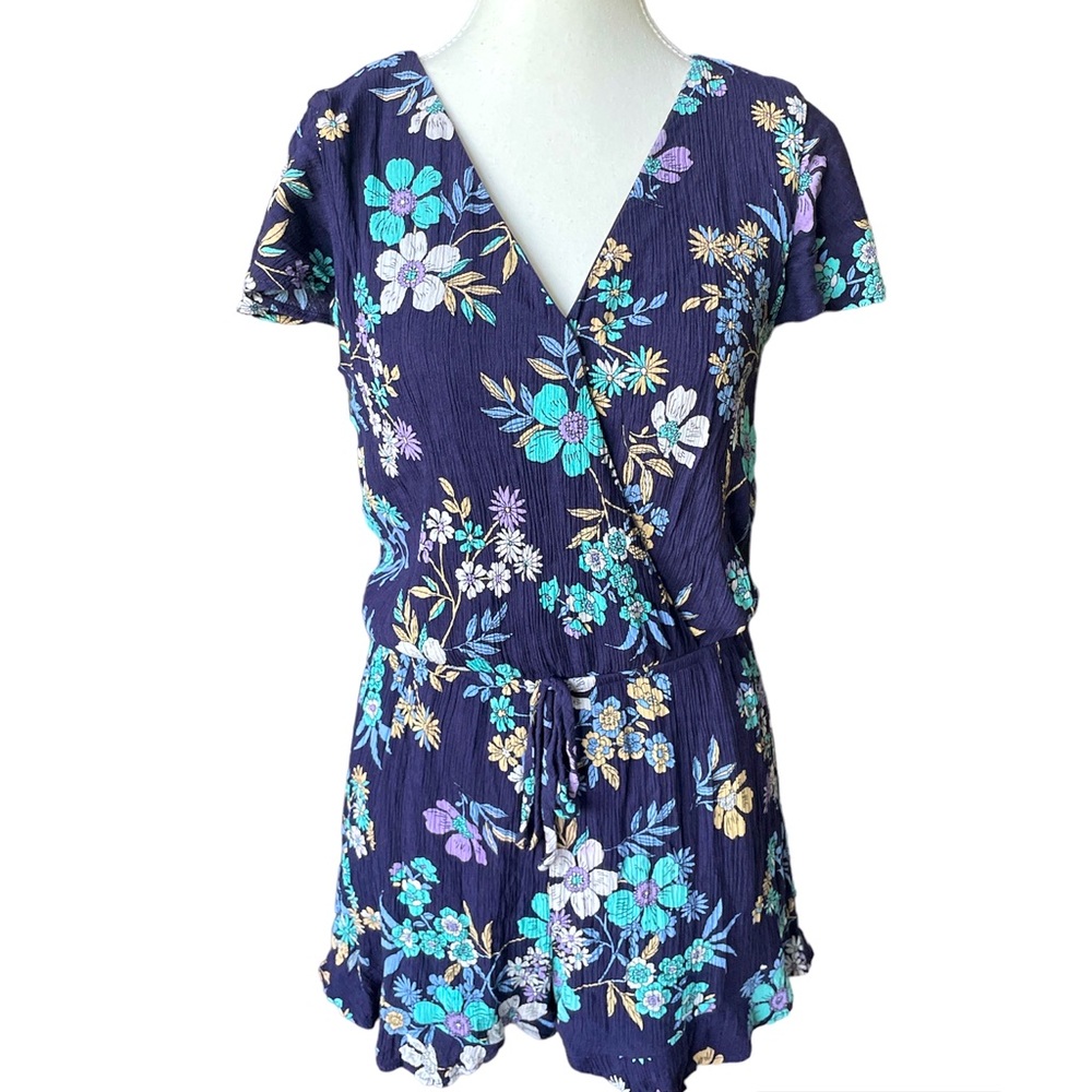 One Clothing Navy V-Neck Floral Romper L